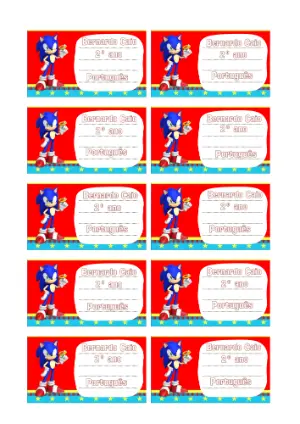 Etiqueta Escolar Sonic Editável para Material Didático