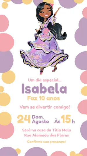 Convite de Aniversário Isabela Encanto Floral Roxo para Editar