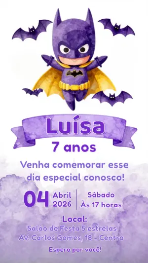 Convite Digital Editável Aniversário Infantil Tema Batgirl