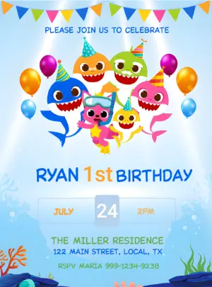 Editable Baby Shark Birthday Invitation | Underwater Theme