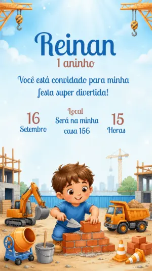Convite de Aniversário Construtor Infantil Editável