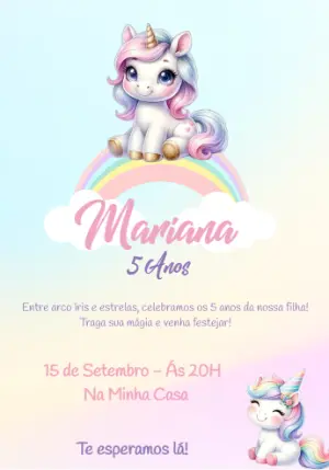 Convite de Aniversário Unicórnio Fofo para Editar Online