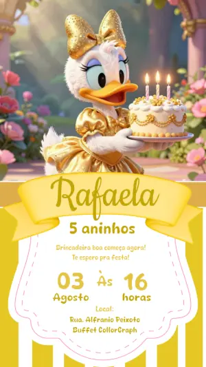 Convite de Aniversário Margarida Digital Editável