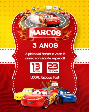 Convite de Aniversário Carros para Editar Online e Imprimir
