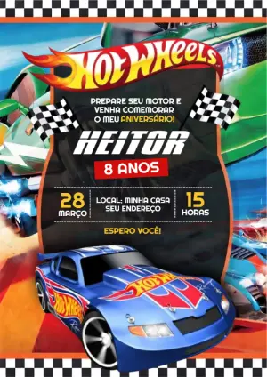 Convite de Aniversário Hotwheels Modelo Digital Editável