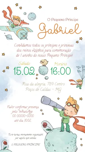 Convite Aniversário O Pequeno Príncipe para Editar Online