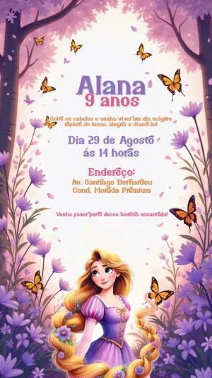 Convite de Aniversário Rapunzel para Editar Online