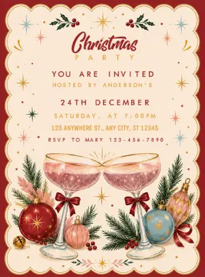 Elegant Retro Christmas Party Editable Invitation