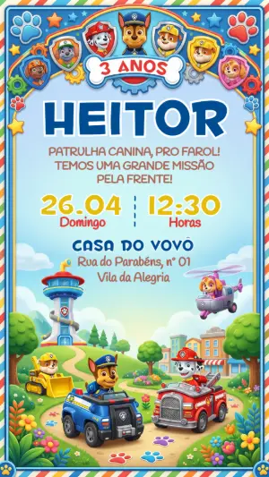 Invito di compleanno Paw Patrol – Statico – Festôu Convites