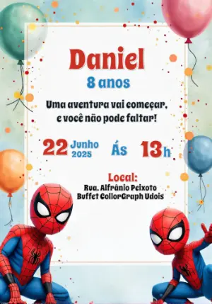 Convite de Aniversário Homem Aranha para Editar Online