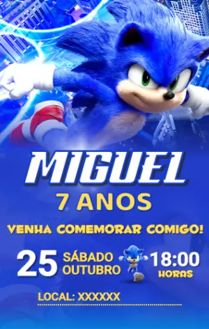 Convite Digital Aniversário Sonic o Filme Editável