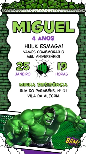 Convite de Aniversário do Hulk para Editar Online