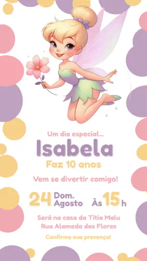 Convite Digital Aniversário Infantil Fada Sininho para Editar