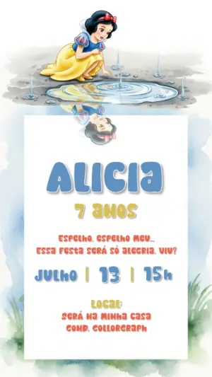 Convite Aniversário Branca de Neve para Editar Online e Imprimir