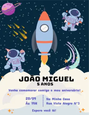 Convite de Aniversário Astronauta para Editar Online