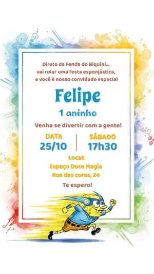 Convite de Aniversário Bob Esponja Herói para Editar Online