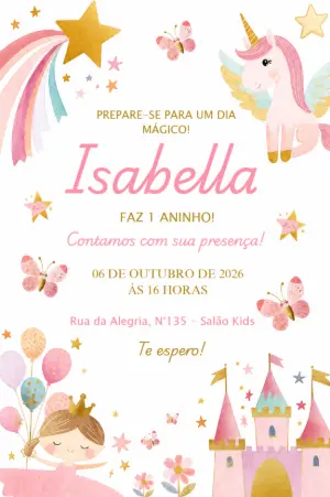 独角兽生日邀请函 – 静态 – Borboleta Convites