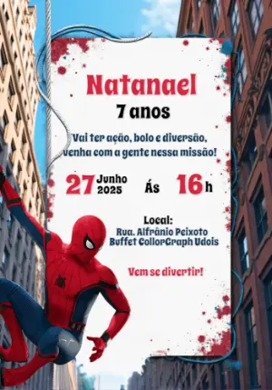 Convite de Aniversário Homem Aranha para Editar Online
