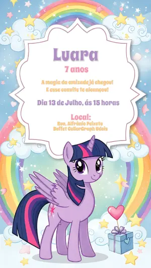 Convite Aniversário My Little Pony para Editar Online