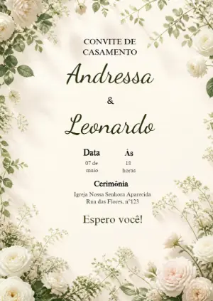Convite de Casamento Flores Brancas