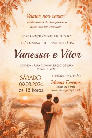 Convite de Casamento Rústico Terracota Aquarela Editável