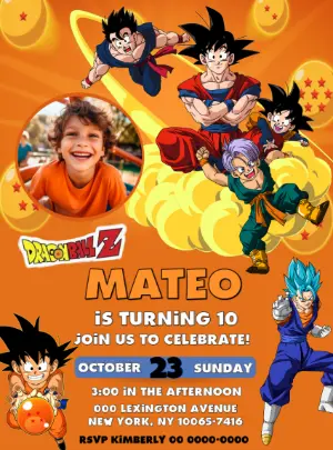 Editable Dragon Ball Z Birthday Invitation Template with photo