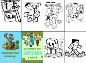 Mini Livro de Colorir Minecraft Editável para Aniversário