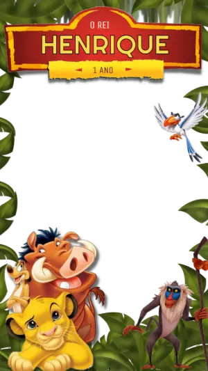 Moldura de Aniversário O Rei Leão com Personagens para Editar