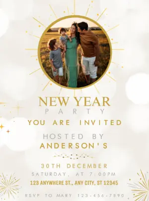 Elegant New Year's Party Invitation with Photo - Editable Template