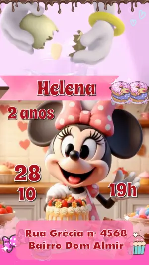 Convite Animado Minnie Confeiteira para Editar