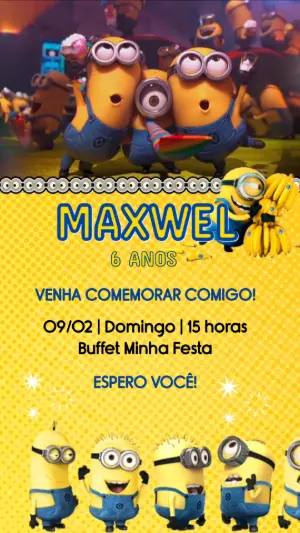 Convite Animado de Aniversário Infantil Minions para Editar