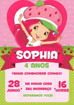 Convite de Aniversário Moranguinho para Editar Online