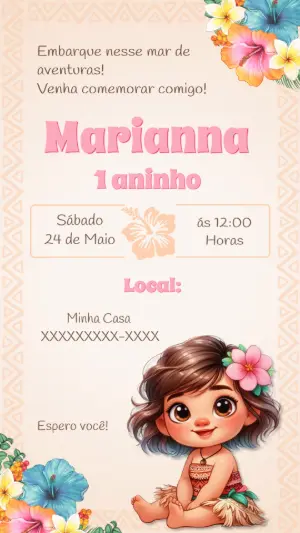 Convite de Aniversário Moana Baby para Editar Online