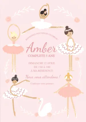 Invitation Anniversaire Ballerine à Modifier en Ligne
