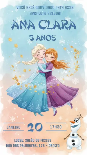Convite de Aniversário Frozen Aquarela para Editar