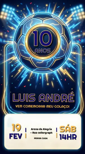 Convite de Aniversário Futebol Neon Azul Editável