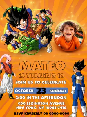 Dragon Ball Z Birthday Invitation Template with Photo to Edit