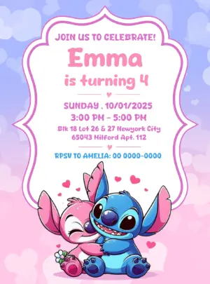Stitch and Angel Birthday Invitation to Edit Online