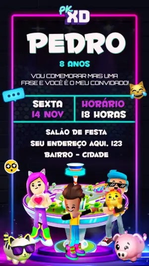 Convite de Aniversário PK XD com Personagens para Editar Online
