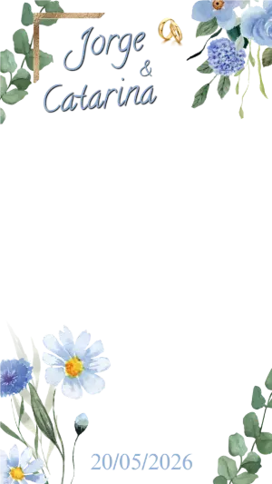 Moldura para Story de Casamento com Flores Azuis Editável