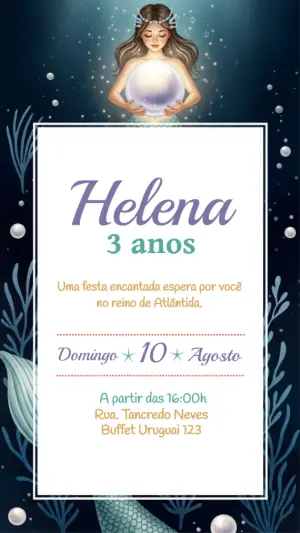 Convite de Aniversário Sereia Mágica para Editar Online