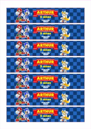 Rótulo de Aniversário Sonic com Personagens para Editar Online