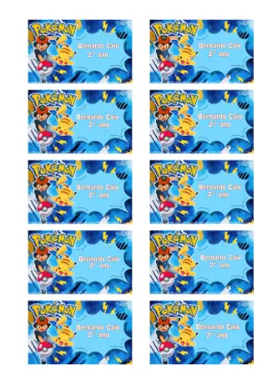 Etiqueta Escolar Pokémon Editável com Ash e Pikachu