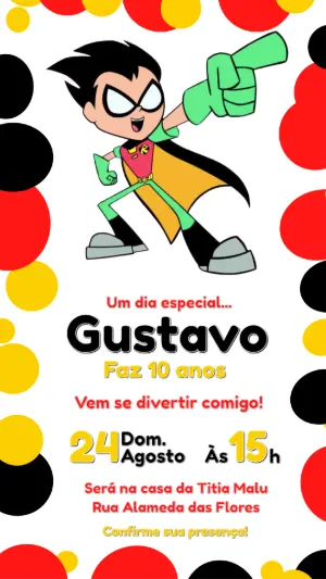 Convite de Aniversário Jovens Titãs com Robin para Editar
