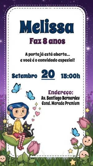 Convite Aniversário Coraline Mundo Secreto para Editar Online