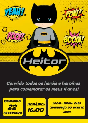 Convite de Aniversário Batman Infantil para Editar Online
