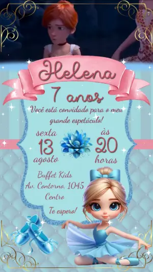 Convite Animado Aniversário Bailarina para Editar Online