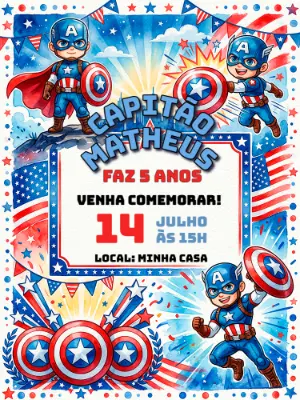 Convite de Aniversário Herói Capitão Aquarela para Editar