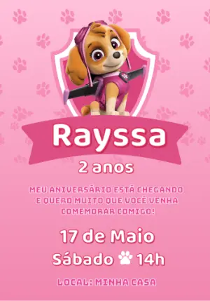 Convite de Aniversário Patrulha Canina Skye para Editar Online