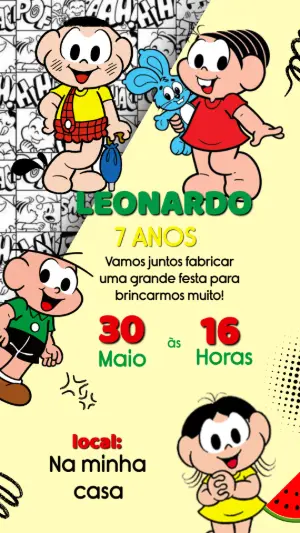 Convite de Aniversário Turma da Mônica Editável Online